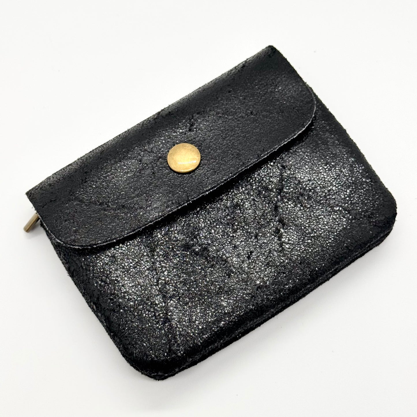Porte-monnaie en cuir véritable lisse noir