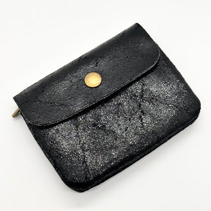 Porte-monnaie en cuir véritable lisse noir