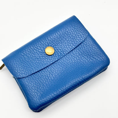 Porte-monnaie en cuir véritable bleu