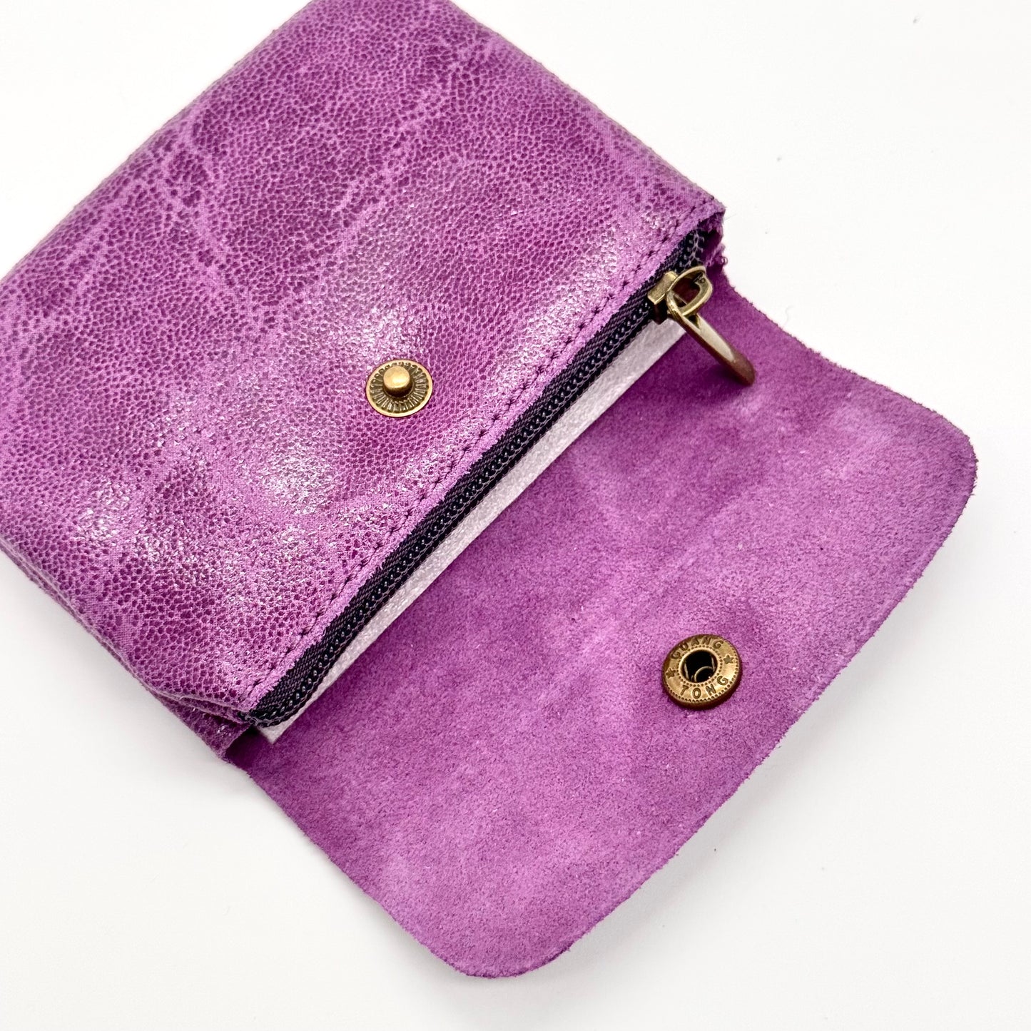 Porte-monnaie en cuir véritable lisse violet