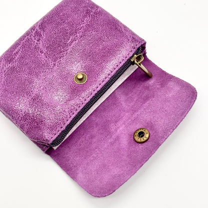 Porte-monnaie en cuir véritable lisse violet