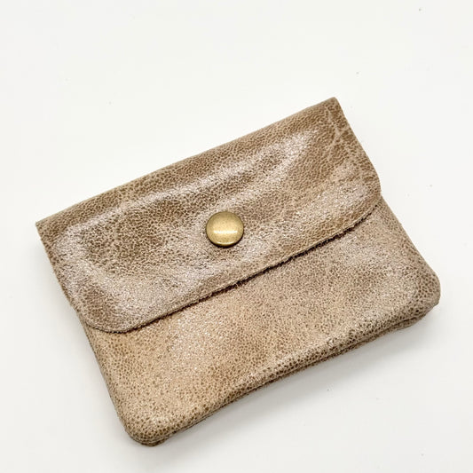 Porte-monnaie en cuir véritable lisse beige doré