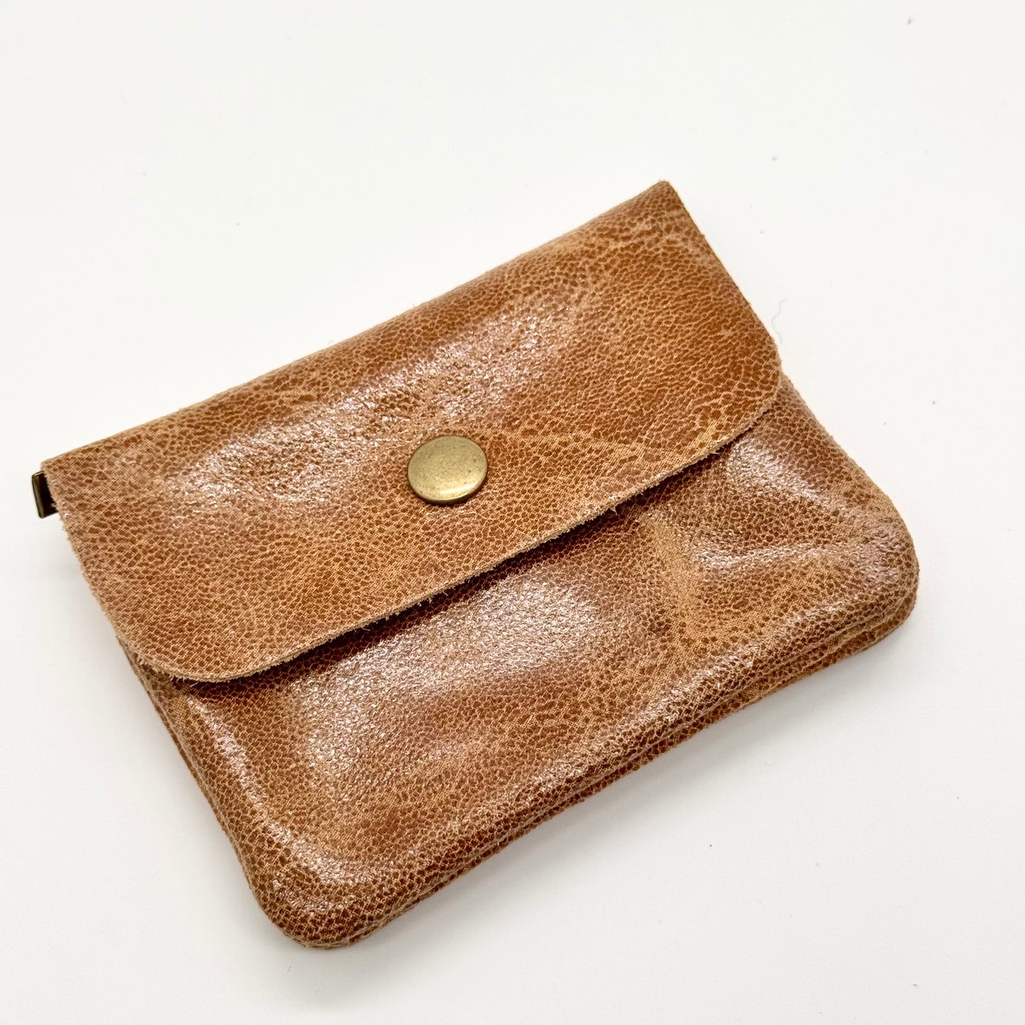 Porte-monnaie en cuir véritable lisse camel