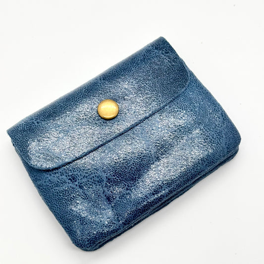 Porte-monnaie en cuir véritable lisse bleu marine