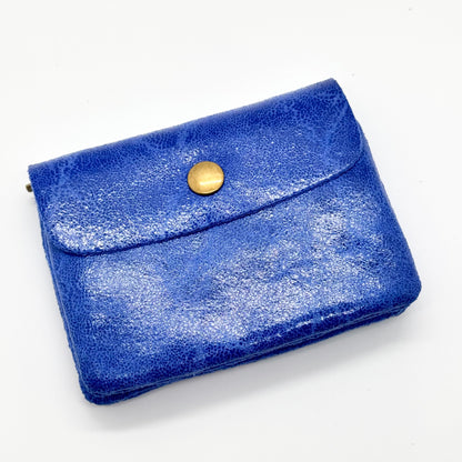Porte-monnaie en cuir véritable lisse bleu roi