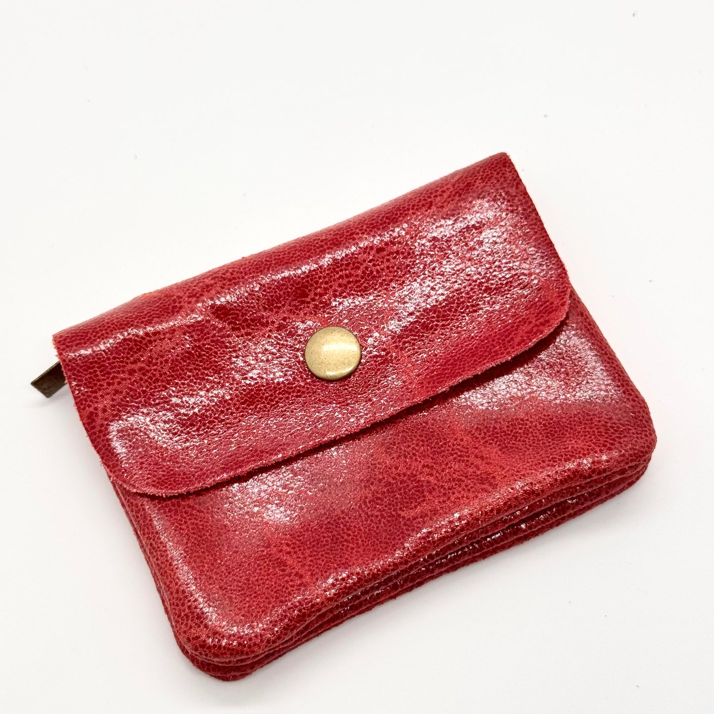 Porte-monnaie en cuir véritable lisse rouge