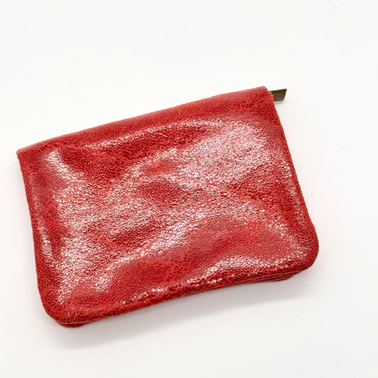 Porte-monnaie en cuir véritable lisse rouge