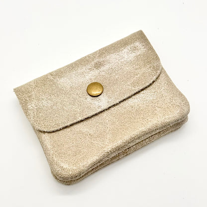 Porte-monnaie en cuir véritable lisse beige