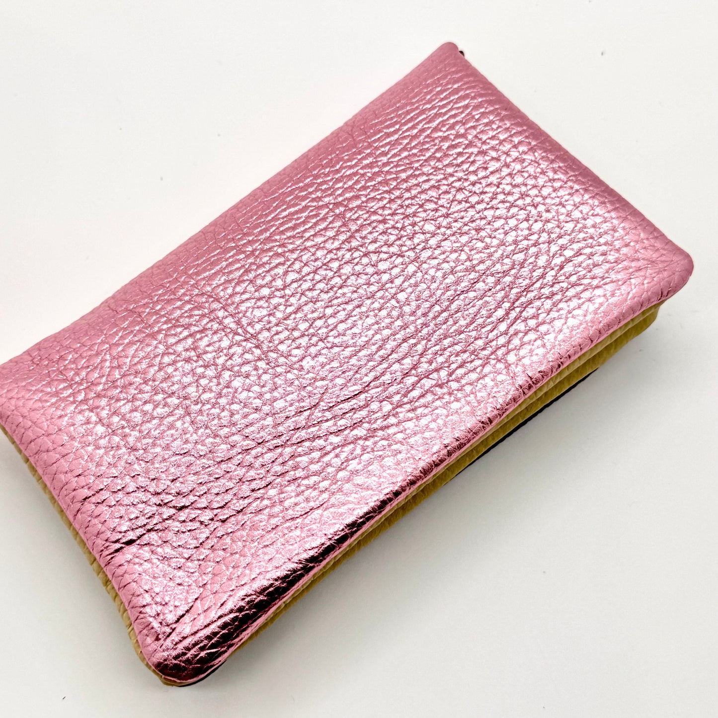 Porte-monnaie en cuir véritable irisé choco-rose