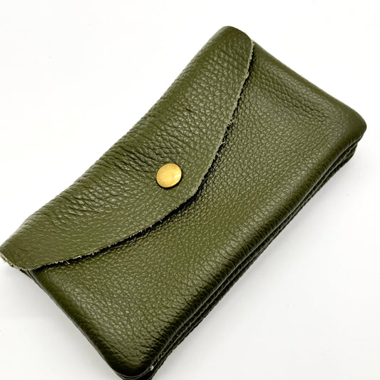 Porte-monnaie en cuir véritable kaki