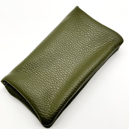 Porte-monnaie en cuir véritable kaki