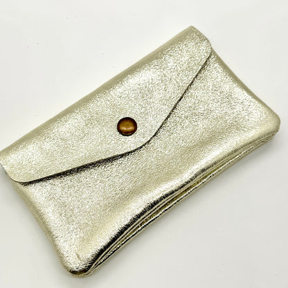 Porte-monnaie en cuir véritable irisé doré clair