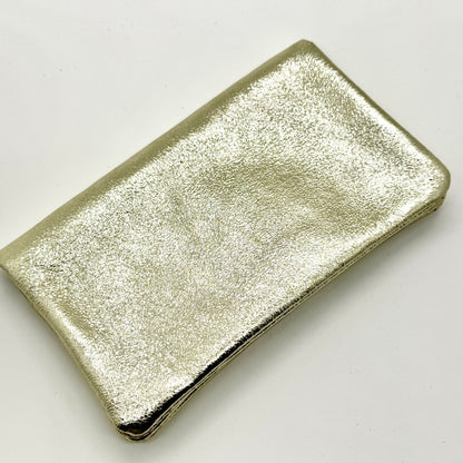 Porte-monnaie en cuir véritable irisé doré clair