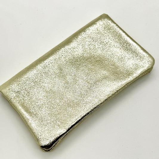 Porte-monnaie en cuir véritable irisé doré clair