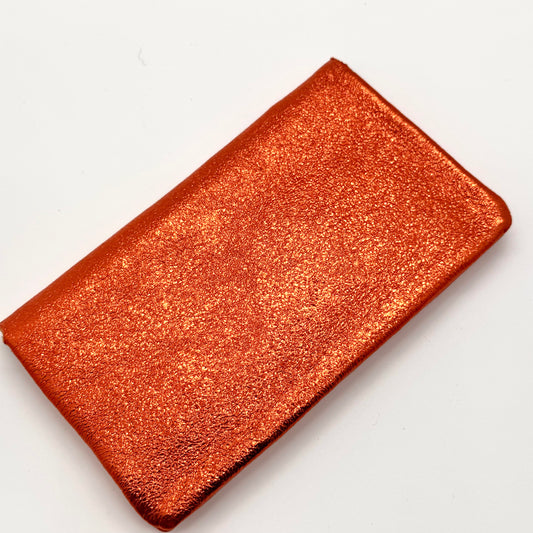 Porte-monnaie en cuir véritable irisé orange