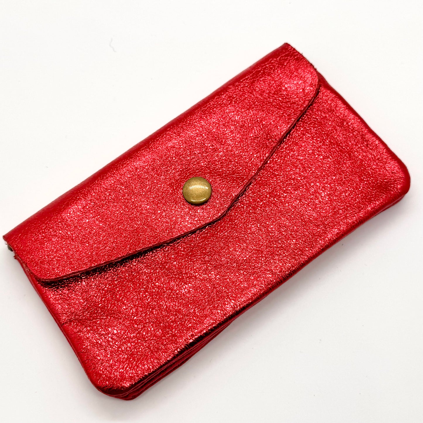 Porte-monnaie en cuir véritable irisé rouge