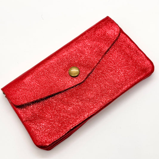 Porte-monnaie en cuir véritable irisé rouge