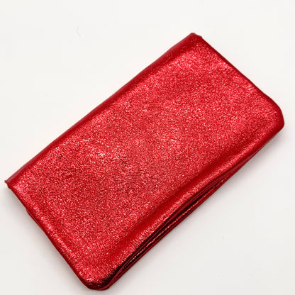 Porte-monnaie en cuir véritable irisé rouge