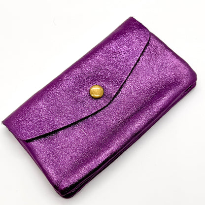 Porte-monnaie en cuir véritable irisé violet