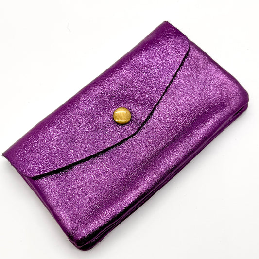 Porte-monnaie en cuir véritable irisé violet