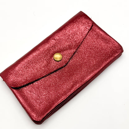 Porte-monnaie en cuir véritable irisé bordeaux