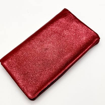 Porte-monnaie en cuir véritable irisé bordeaux