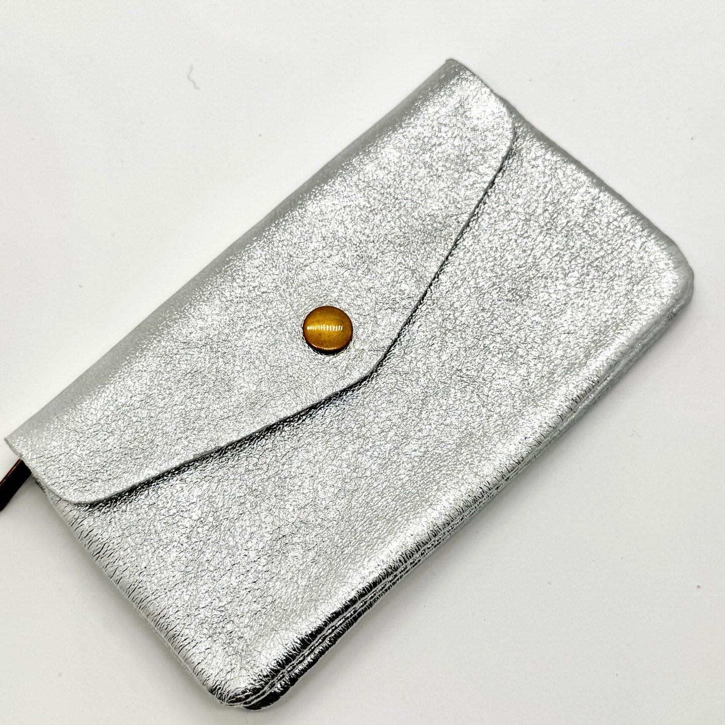 Porte-monnaie en cuir véritable irisé argenté
