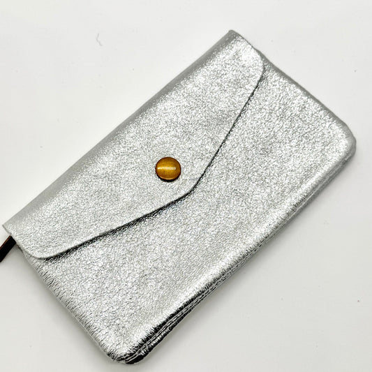 Porte-monnaie en cuir véritable irisé argenté