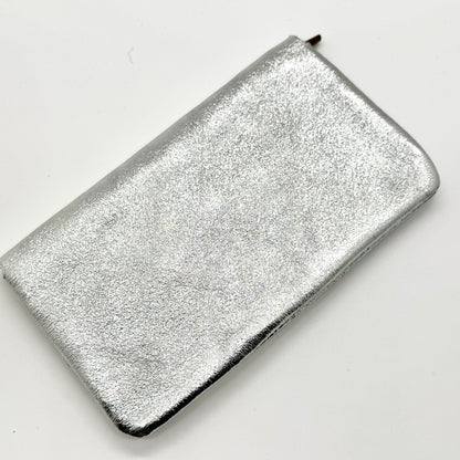 Porte-monnaie en cuir véritable irisé argenté