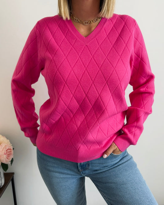 Pull en maille col V losanges - Laine, cachemire & soie