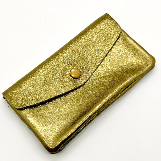 Porte-monnaie en cuir véritable irisé kaki