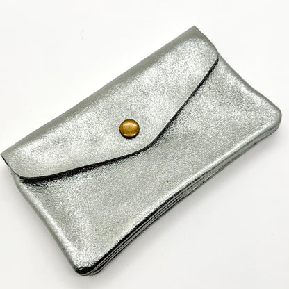 Porte-monnaie en cuir véritable irisé argenté foncé