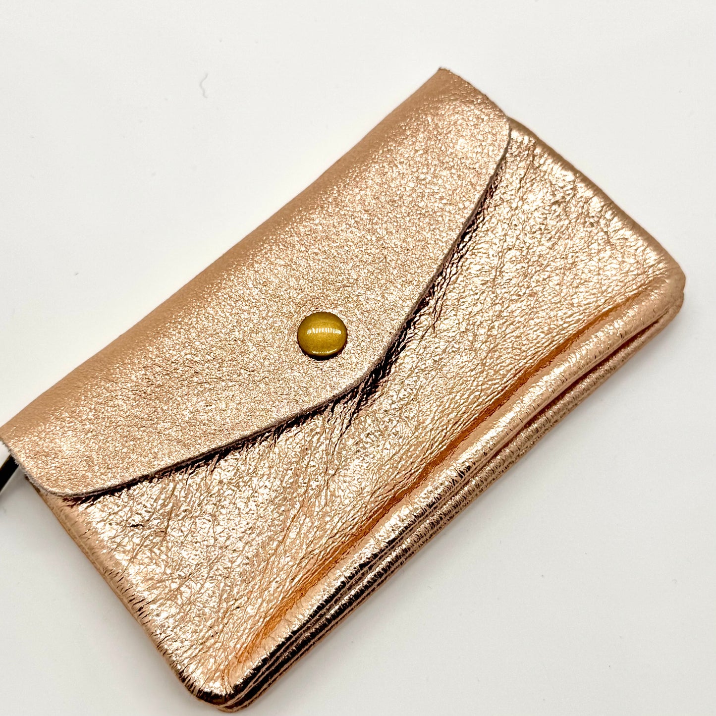 Porte-monnaie en cuir véritable irisé rose gold