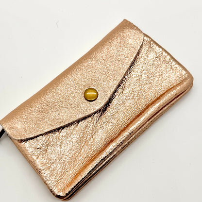 Porte-monnaie en cuir véritable irisé rose gold