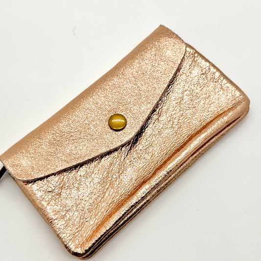 Porte-monnaie en cuir véritable irisé rose gold