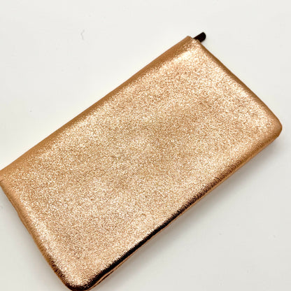 Porte-monnaie en cuir véritable irisé rose gold