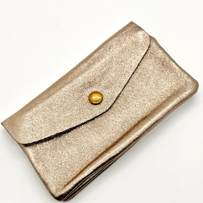 Porte-monnaie en cuir véritable irisé champagne
