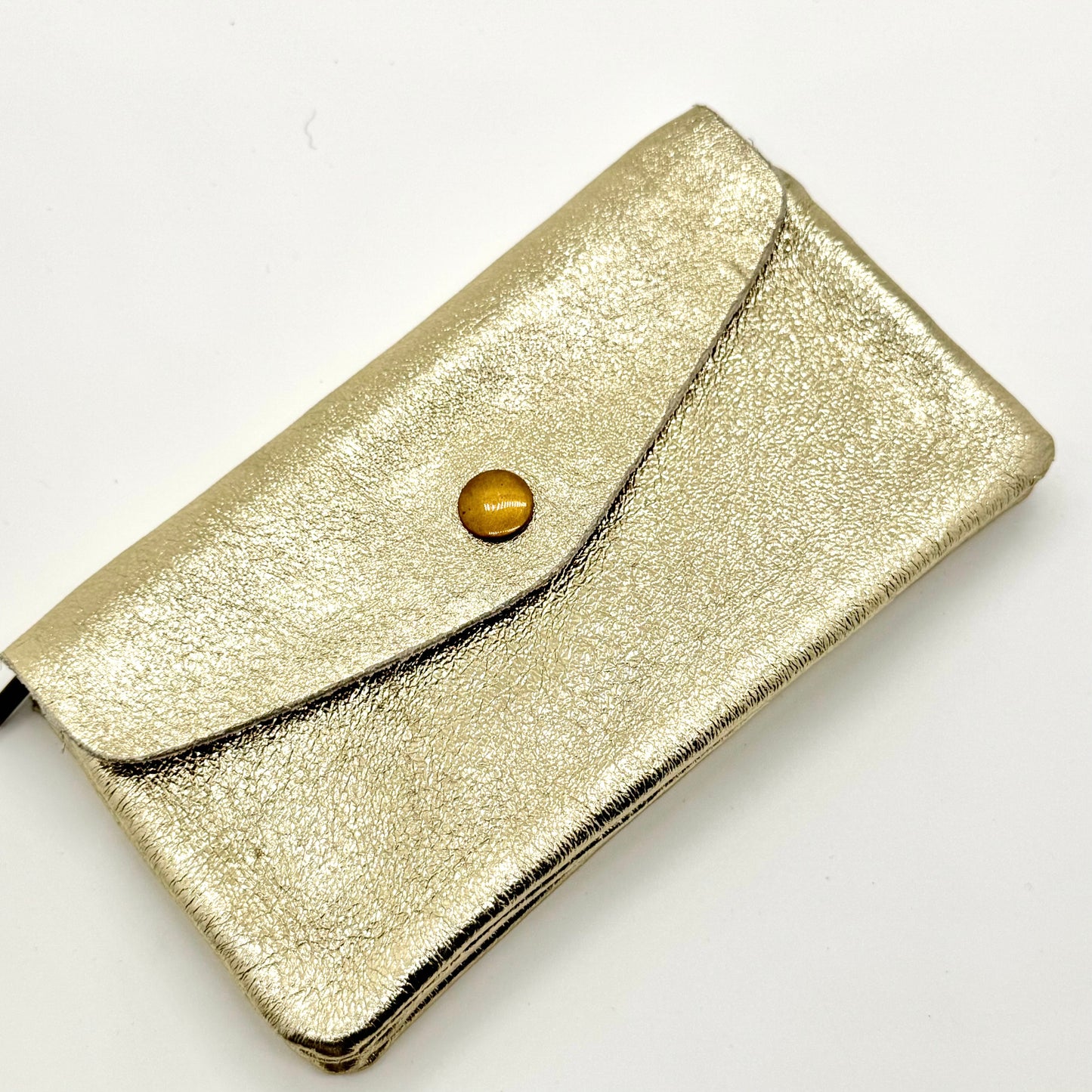 Porte-monnaie en cuir véritable irisé doré