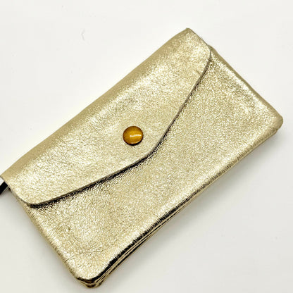Porte-monnaie en cuir véritable irisé doré