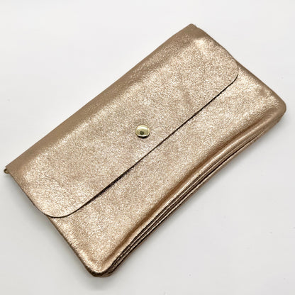 Porte-monnaie XL en cuir véritable irisé champagne