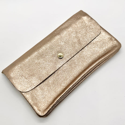 Porte-monnaie XL en cuir véritable irisé champagne