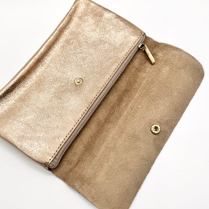 Porte-monnaie XL en cuir véritable irisé champagne