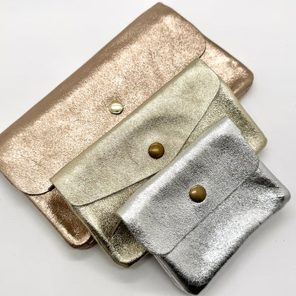 Porte-monnaie XL en cuir véritable irisé champagne