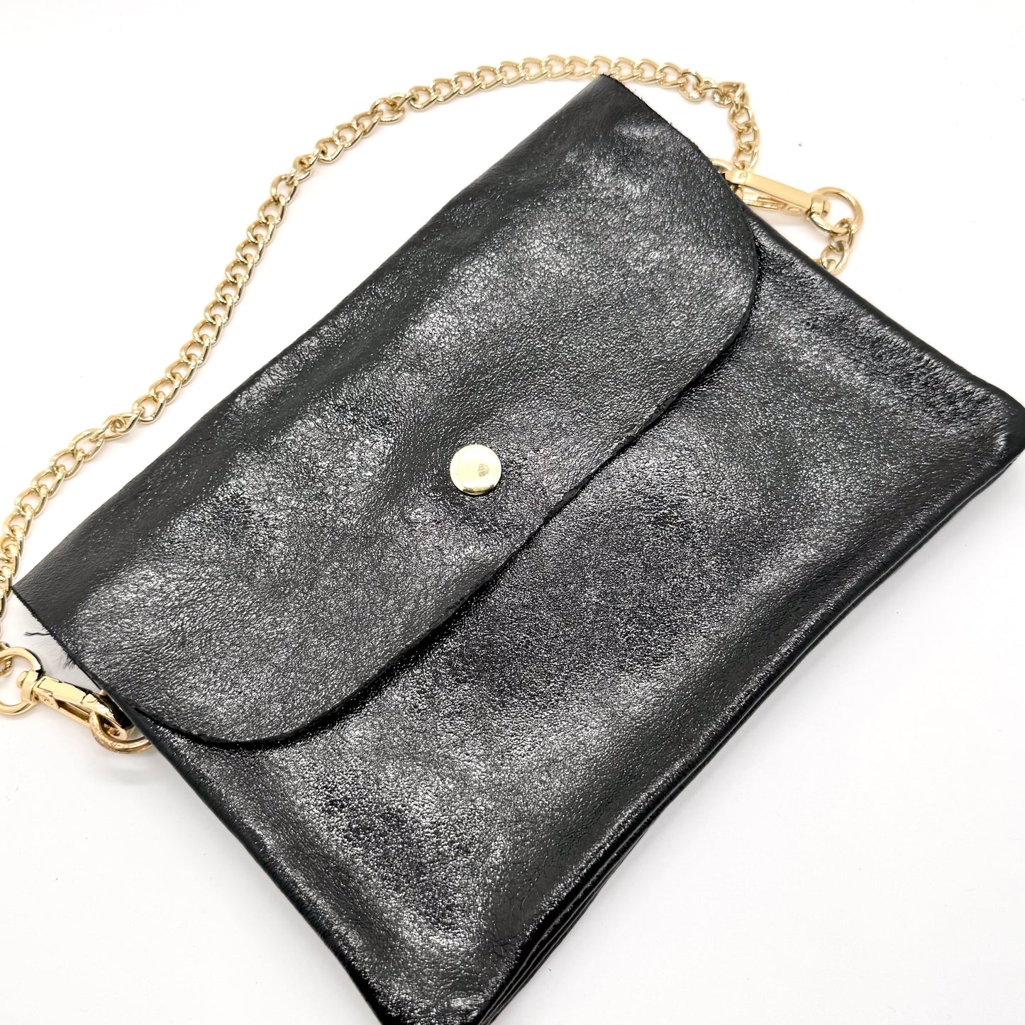 Sac Pochette en cuir véritable irisé noir