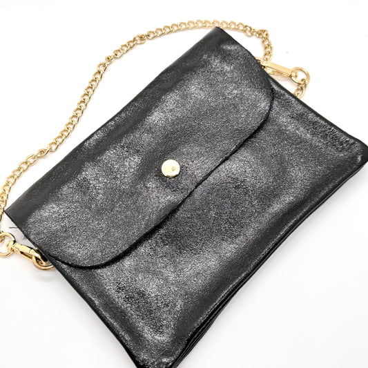 Sac Pochette en cuir véritable irisé noir