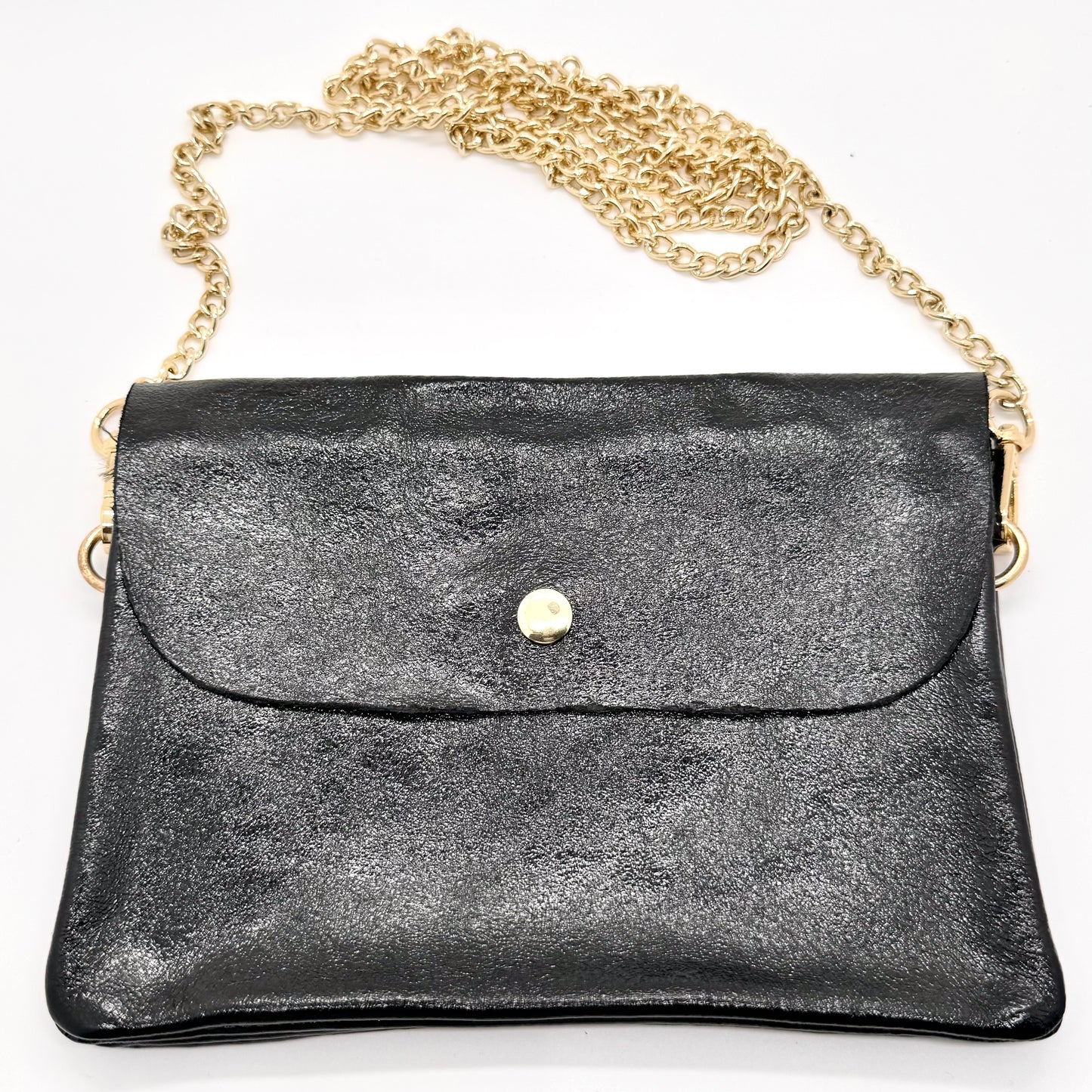 Sac Pochette en cuir véritable irisé noir