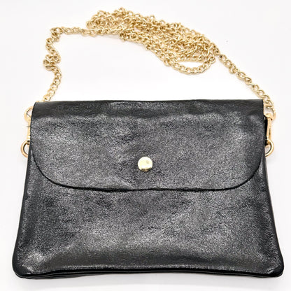 Sac Pochette en cuir véritable irisé noir