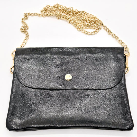 Sac Pochette en cuir véritable irisé noir