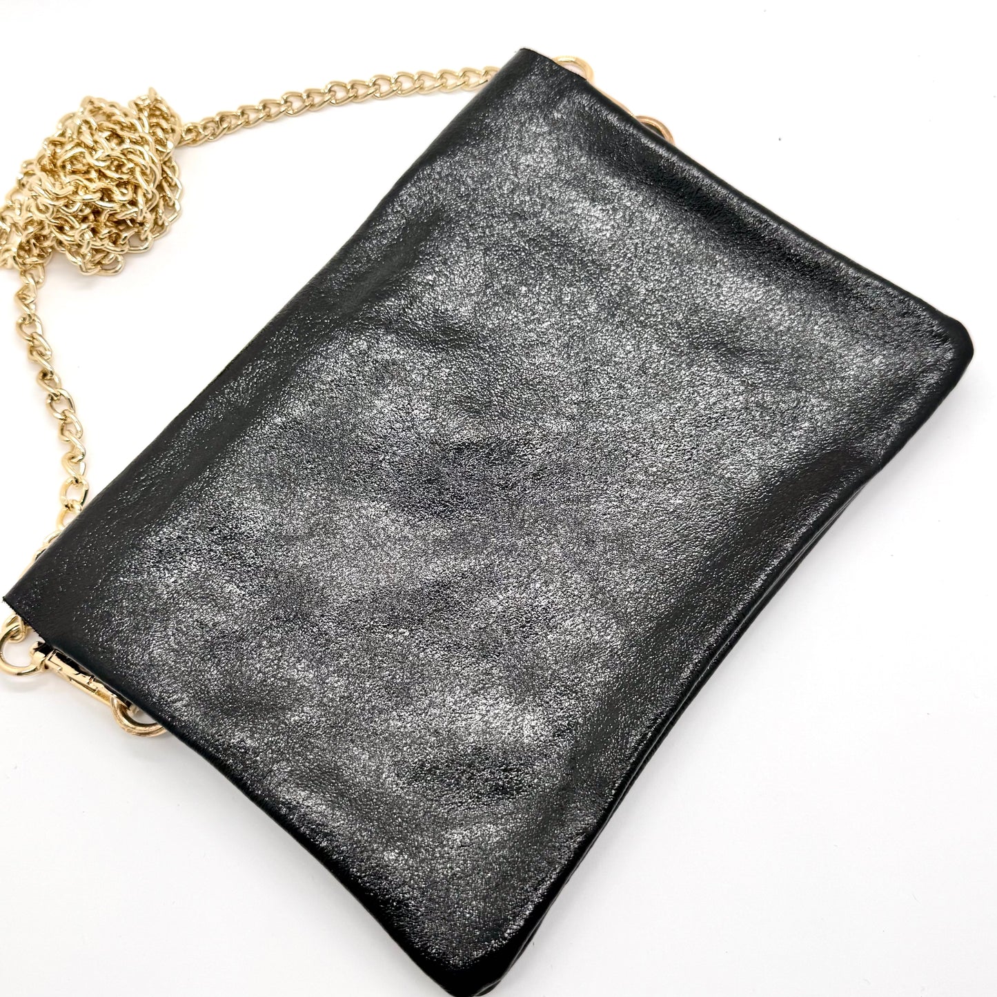 Sac Pochette en cuir véritable irisé noir