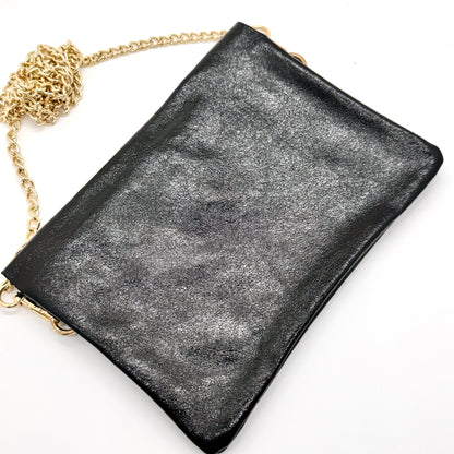 Sac Pochette en cuir véritable irisé noir